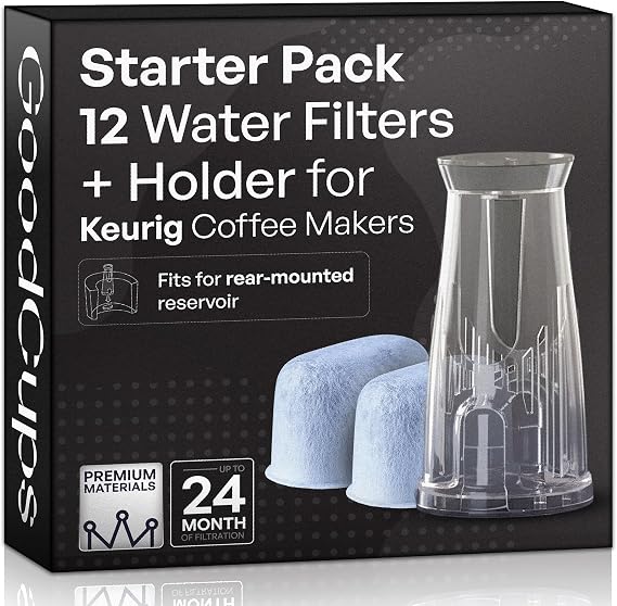 Water Filter Holder and 12 Water Filters for Keurig K-Compact, K-Duo Hot & Iced, K-Duo, K-Duo Essentials, K-Latte - for Use in All Keurig Brewers with Water Reservoir Shorter than 8 Tall