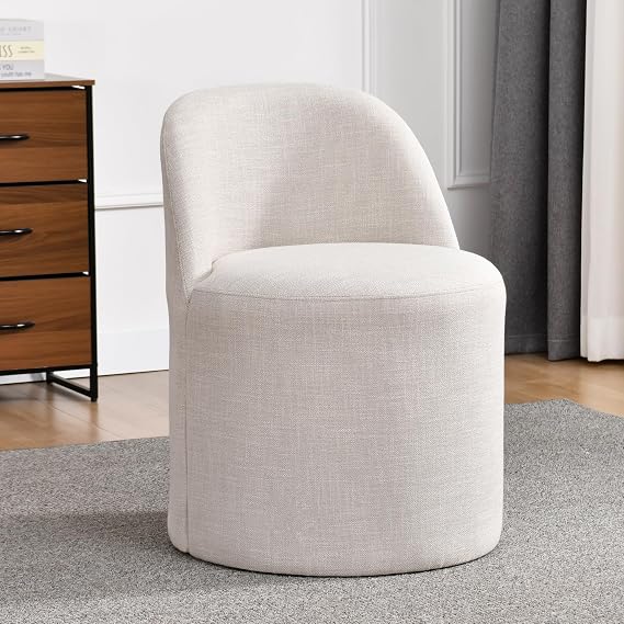 DUHOME Upholstered Round Dining Chair,Accent Armless Modern Linen Dining Chairs Single Sofa Chair for Dining Room Bedroom Reading Room Living Room