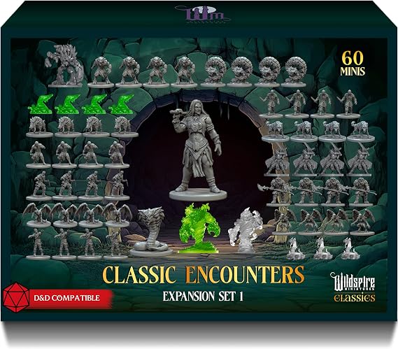 Classic Encounters - Expansion Set I - 60 Iconic DND Miniatures Bulk Monsters, Unpainted Tabletop RPG DND Minis, D&D Miniatures, Fantasy Figurines, Dungeon Dragons Minis, 28mm, Assembled Unprimed