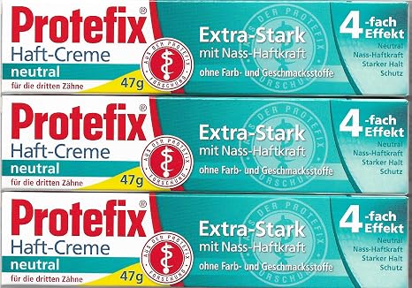 3x47g Protefix Denture Adhesive Cream Extra Strong Neutral Made in Germany