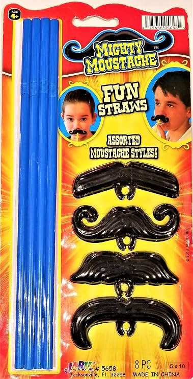 Mighty Moustache [Mustache] Fun Straws, Assorted Colors