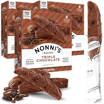 Nonnis Triple Chocolate Biscotti Italian Cookies - 3 Boxes Triple Chocolate Italian Biscotti Cookies wDark Chocolate - Biscotti Individually Wrapped Cookies - Kosher Chocolate Coffee Cookie 6.88 oz