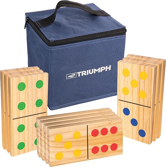 Triumph 28-Piece Wood Lawn Outdoor Large-Format Domino Set Includes Storage Carry Bag