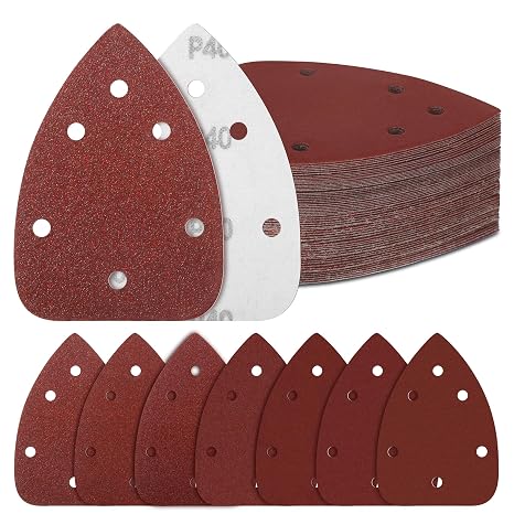 84Pcs Mouse Detail Sander Sandpaper, 6 Holes Triangle Sanding | 40/60/80/120/180/240/320 Grit, Hook and Loop Sandpaper Compatible with WEN 6301/Ryobi/Dremel Palm Sander, For Dry Dry Sanding