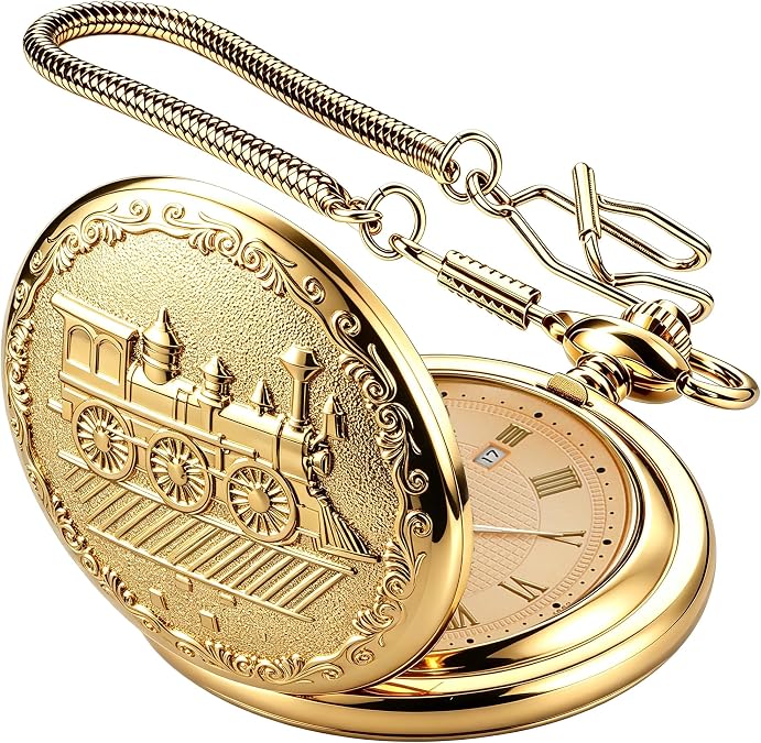 Copper Pocket Watch Steampunk Mechanical London Hand Wind Mens Watches with Chains & Boxs