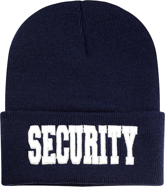 Law Enforcement 3D Embroidered Baseball Cap & Beanie Hat. (5. Security Beanie - Navy)