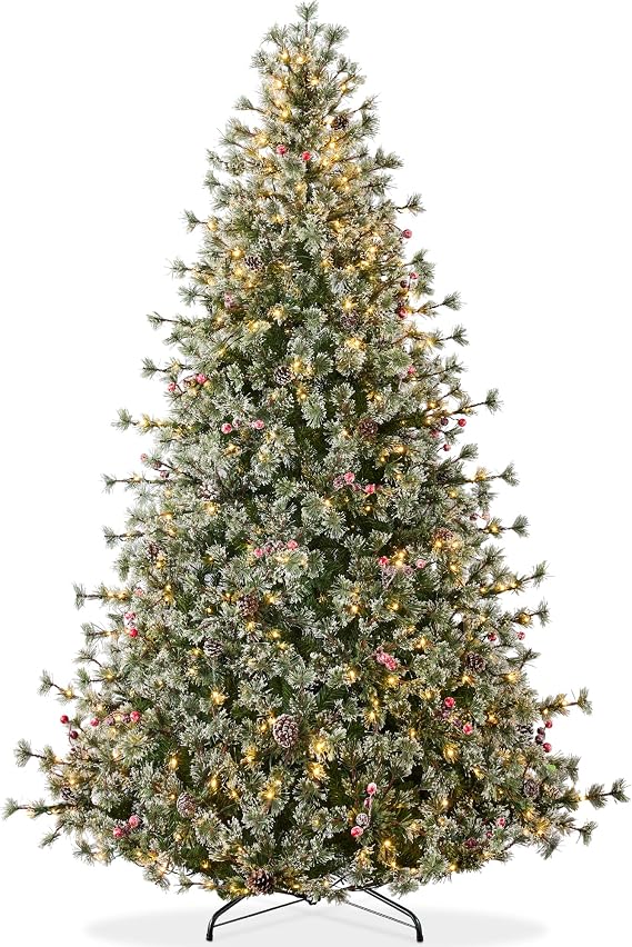 Best Choice Products 7.5ft Pre-Lit Cashmere Christmas Tree, Premium Semi-Flocked Artificial Holiday Decor w/Cordless Connection, 2-in-1 LED Lights