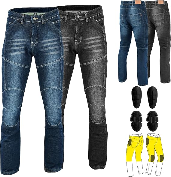 Motorcycle Denim Jeans Pants Lined with Aramid Fiber Reinforced Hip and Knee Safety with CE Removable Armor