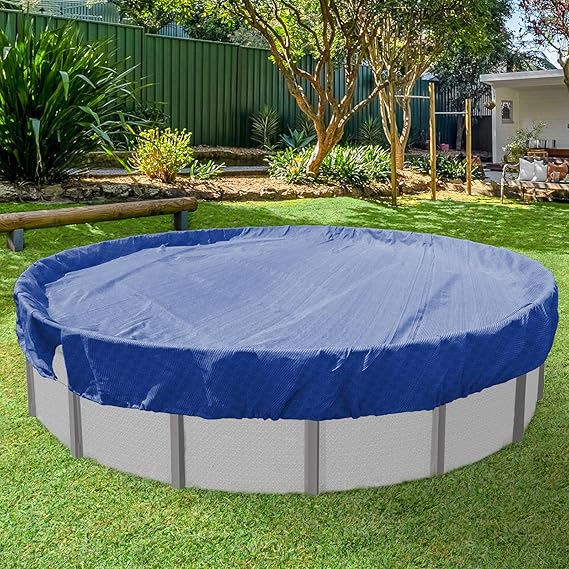 Winter Pool Covers for 15ft Above Round Ground Pools, 19ft Round Swimming Pool Cover Blocking Leaf Safety Cover Includes Retractor & Cable, Ultra Durable Tarp, UV Resistance, Blue