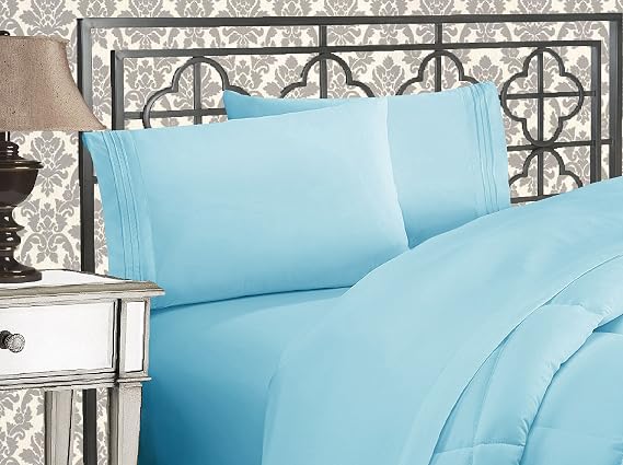Elegance Linen 1800 Series 4-Piece Solid Egyptian Quality Bed Sheets with with Deep Pockets Up to 16", Twin, Aqua