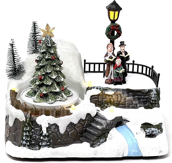allgala Crafted Polyresin Christmas House Collectable Figurine with USB and Battery Dual Power Source-Family Choir and Tree-XH93415