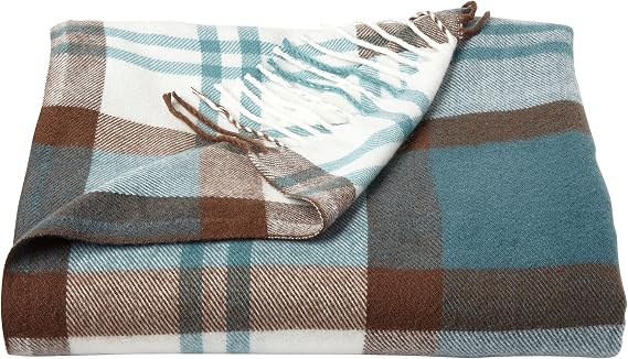 Lavish Home Soft Throw Blanket, Teal/Brown Plaid, 60 x 70