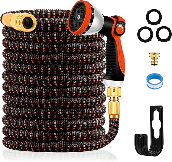 Yofidra 75FT Expandable Garden Hose Pipe, Water Hose with 10-Pattern Spray Gun & Metal Fittings, Hosepipe for Gardening, Washing & Cleaning