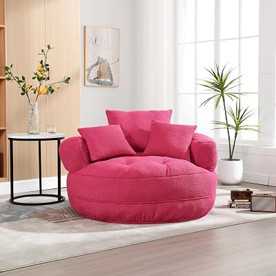 50.3 Chenille Circular Floor Lazy Sofa with 3 Matching Throw Pillows, Boneless Sleeper Lounge Chair with High-Resilience Sponge & Removable Washable Cover for Living Room,Bedroom,Apartment,Lounge