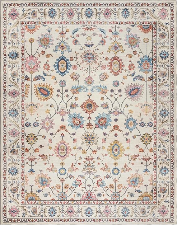 Gertmenian Indoor Boho Area Rug - 8x10 Large, Non Slip, Super Strong, Ideal for High Traffic Areas in Bedroom, Living Room, Kitchen - Cullen, Cream/Multi, 28548