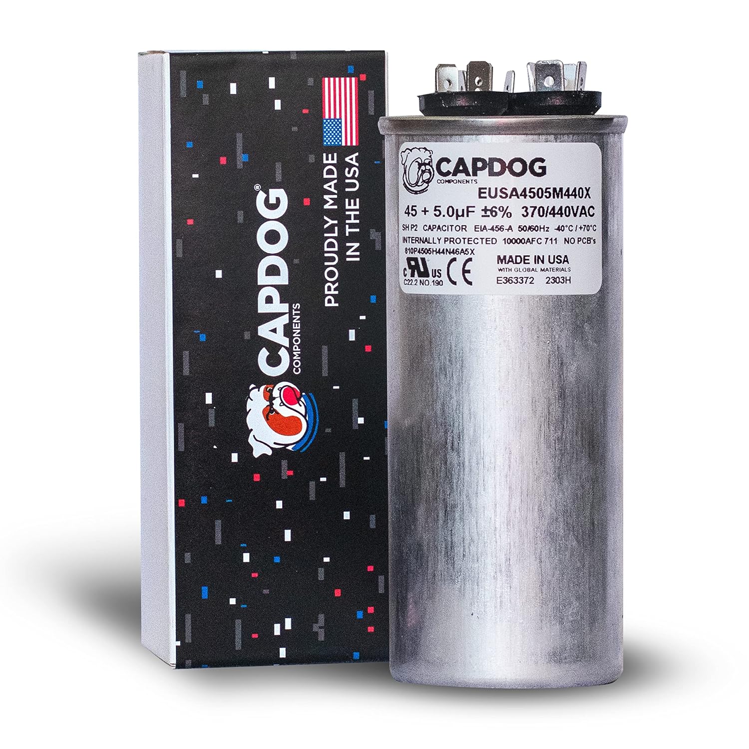 CAPDOG USA Made 455 uF 455 MFD 370 Volts or 440VAC Dual Run Round Capacitor Compatible with Z97F9851 97F9851 100335-12 R100335-12 HC98KA046 27L889 27L889BX and More