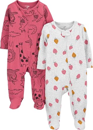 Simple Joys by Carter's Baby Girls' 2-way Zip Thermal Footed Sleep and Play, Pack of 2