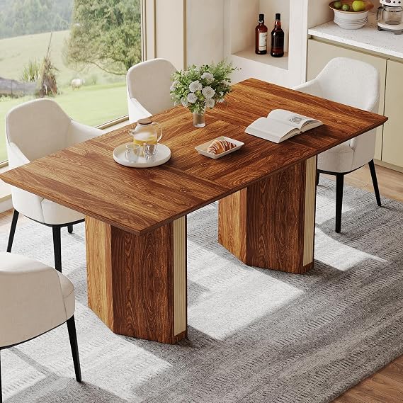 Einhomn 71" Dining Table for 6-8 People, Large Rectangular Kitchen Table with Diamond-Shaped Legs, Sturdy Modern Farmhouse Dining Room Table, Wood Dining Table for Family Meals, Brown