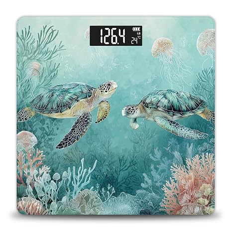Sea Turtle Beach Digital Bathroom Scale for Body Weight - Weight Scale for People with LED Display, 400 lb Capacity, Step-On Technology, Highly Accurate