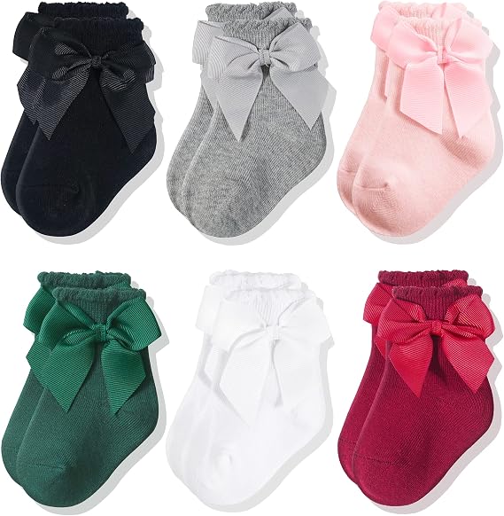 CozyWay Baby Girls Ankle Socks Bow Toddler Infants Cotton Socks 6 Pairs For Girls