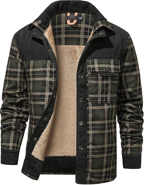 Mr.Stream Men's Outdoor Casual Vintage Long Sleeve Plaid Flannel Button Down Shirt Jacket