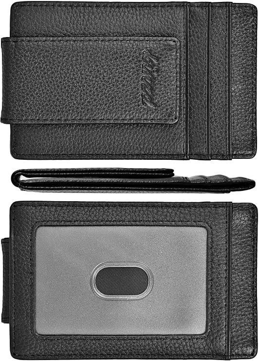 kinzd Slim Money Clip Wallet for Men Genuine Leather Front Pocket RFID Blocking Wallet, Minimalist Card Holder with 4 Strong Magnets Hold 30 Bills