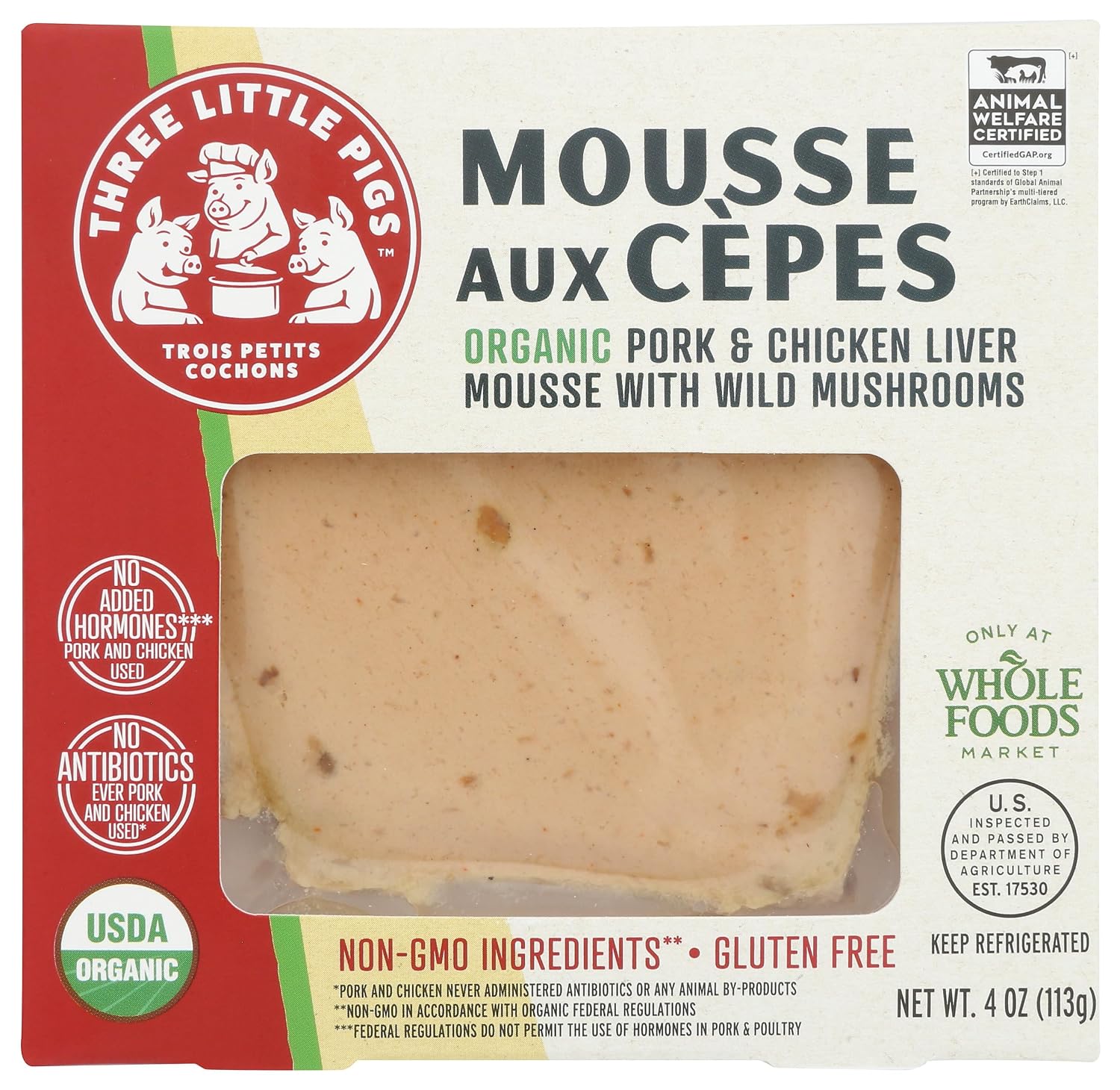 Les Trois Petits Cochons, Mousse Aux Cepes Organic, 4 Ounce