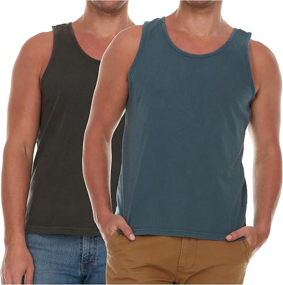 Pure Essence 2 Pack Garment Dyed Tank Tops for Men - Casual T-Shirts Ideal for Gym, Workout, Jogging, Beach, or Everyday Wear