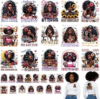 Dtf Transfers Ready to Press - 30Pcs Black Girls Iron on Transfers for Tshirts, Inspirational Quotes Iron on Decals Patches, African American Heat Transfer for DIY Clothes Jeans Bags Hats