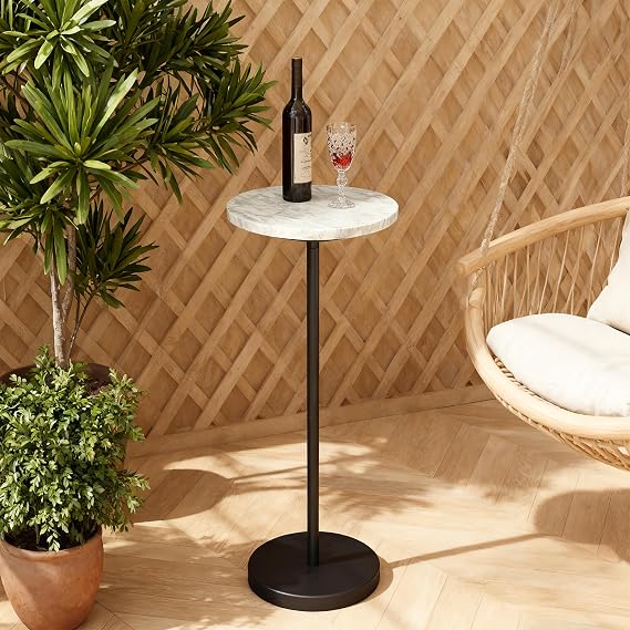 COVLON Natural Marble Drink Table, Small Round Side Table, Martini Table
