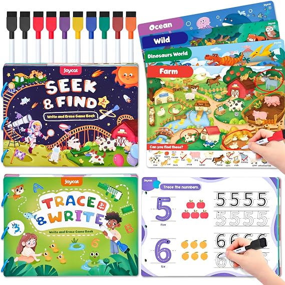 JoyCat Preschool Learning Activities Set (2-Pack) for Toddlers & Kids 3-5 | Letters & Numbers Handwriting Practice Tracing Workbooks for Toddlers & Kids, Birthday Gifts for Girls and Boys Ages 3-5