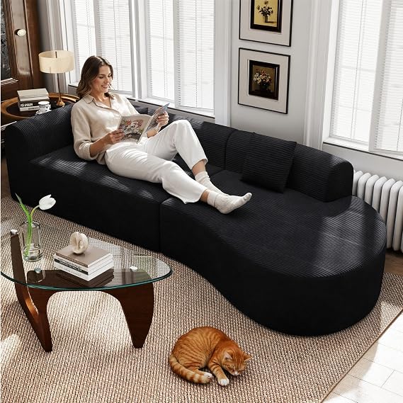 Hawthyhone Corner Sofa 315cm Boneless Couch Black