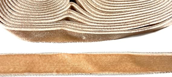 5/8'' Rayon Silk Velvet Beige Ribbon Satin Back - Made in Swiss 5 Yards