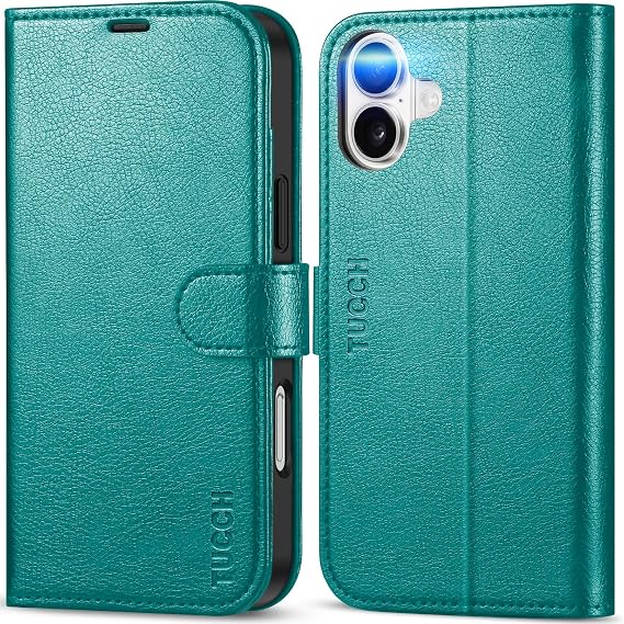 TUCCH Wallet Case for iPhone 16 Plus (6.7") 2024, 4 Card Holders, Cyan