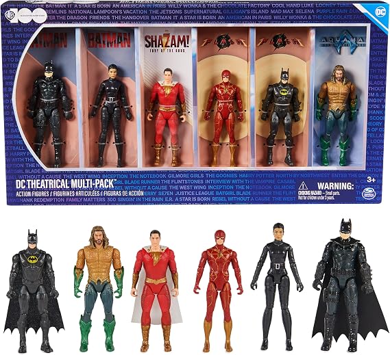 DC Comics Theatrical Multi-Pack, Limited Edition 6 Super Hero Action Figures, WB Anniversary Collectible, Superhero Kids Toys for Boys Ages 3+