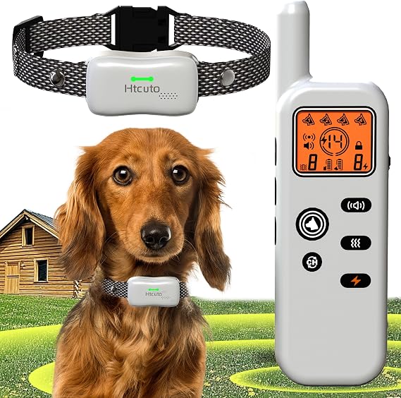Htcuto GT1 Wireless Dog Fence & Ultrasonic Training Collar- 1160-Yard Adjustable Boundary for Outdoor, 4 Modes (Beep/Vibration/Static/Ultrasonic), IPX7 Waterproof, Remote Control, 185-Day Standby