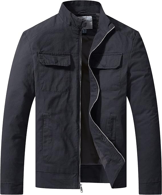 WenVen Men's Spring Cotton Military Jacket Casual Lightweight Canvas Coat