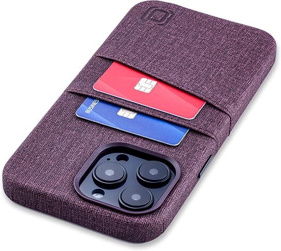 Dockem Card Case for iPhone 14 Pro max with Built-in Metal Plate for Magnetic Mounting & Wallet with 2 Holder Slots: M2 Luxe Canvas-Style Synthetic Leather (Burgundy)