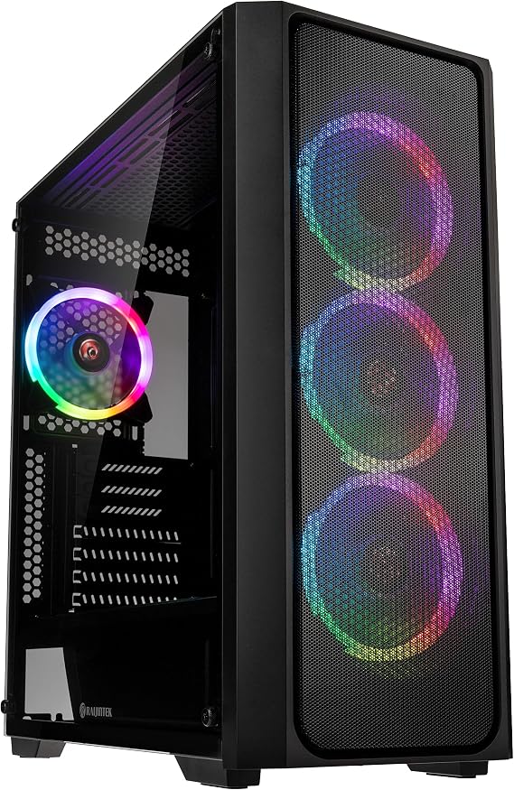 RAIJINTEK PONOS MS4, Mid-Tower PC Case, with Tempered Glass and Front Mesh, EEB M/B,  with 4pcs 12025 ARGB Fans, Compatible with Max. 390mm VGA Card, USB3.0 and Magnetic Dust Filters