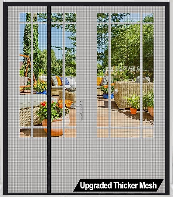 Magnetic Screen Door Thicker 255g/m2 Mesh,Reversible Wide Left Right Side Opening Fits Door to 60 x 80, Heavy Duty Mesh French Bug Door Screen Magnetic Closure for Sliding Patio Door,Screen 62" x 81"