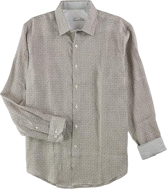 Tasso Elba Mens Scroll Tile Button Up Shirt, White, Small