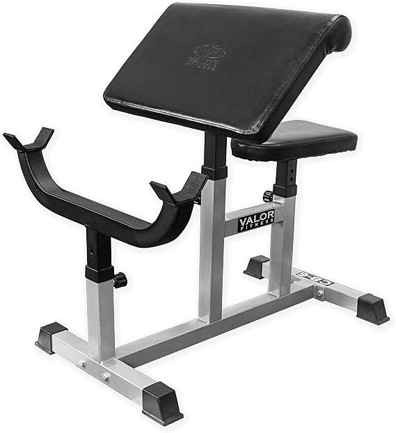 Valor Fitness Preacher Curl Bench - Adjustable Curling Machines Sit or Stand for Upper Body Home Gym Biceps Workout