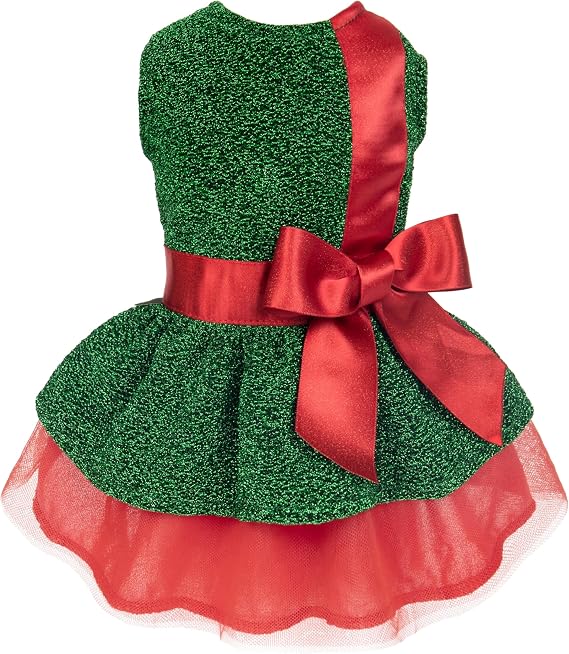 Fitwarm Christmas Dog Costume Dress, Funny Dog Holiday Outfit, Doggy Clothes for Small Dogs Girl, Pet Apparel, Green, Red, XXS