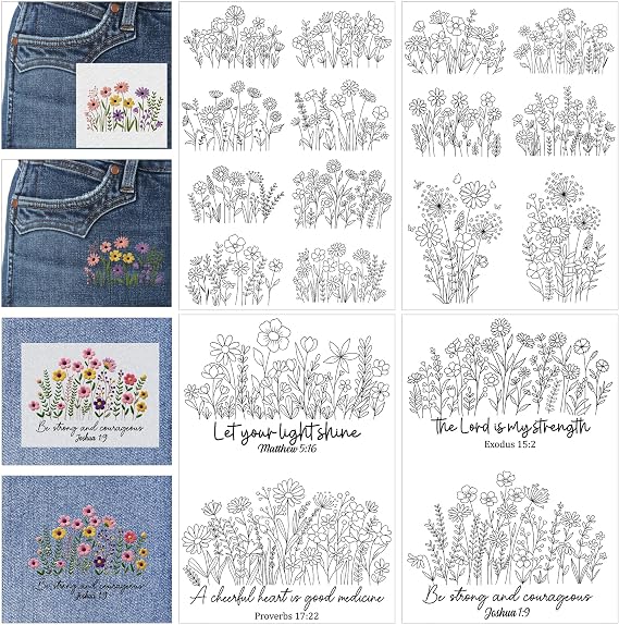Bible Flower Embroidery Patterns, Water Soluble Stick and Stitch Paper