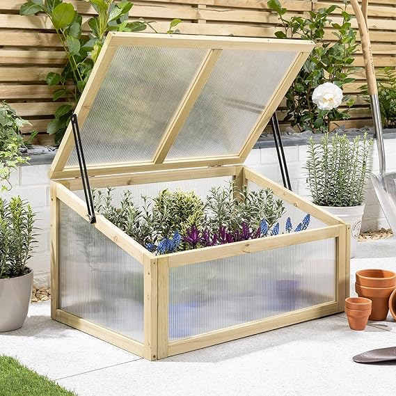 Christow Raised Bed Cold Frame Greenhouse, 70cm, Natural Wood