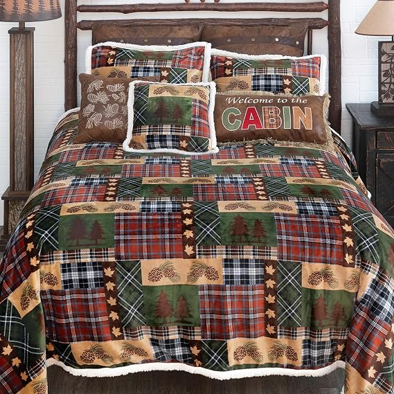 BLACK FOREST DECOR Pinecone Woodland Plush Sherpa Bed Set 92" Wx96 L | |