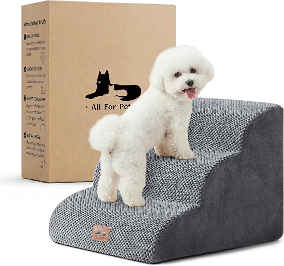 Dog Stairs for Small Dogs 13.5 H, 3 Step Dog ramp for Bed, Grey