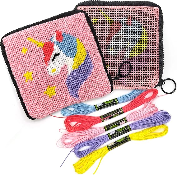Needlepoint Kit for Kids Ages 6-12 - Unicorn Wallet Cross Stitch Craft