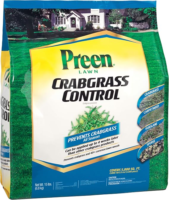 Preen Lawn Crabgrass Control - 15 lb. - Covers 5,000 sq. ft. | Stops crabgrass all season long, Can be applied up to 4 weeks after emergence, Works on cool and warm-season grasses