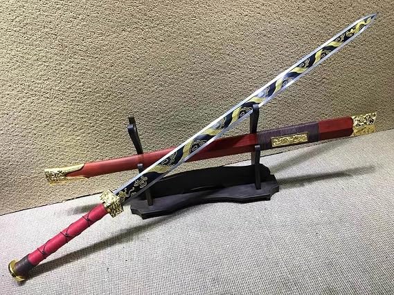 Chinese Swords Real,Han jian,Forged High Carbon Steel Blade,Red Scabbard,Alloy Fitting
